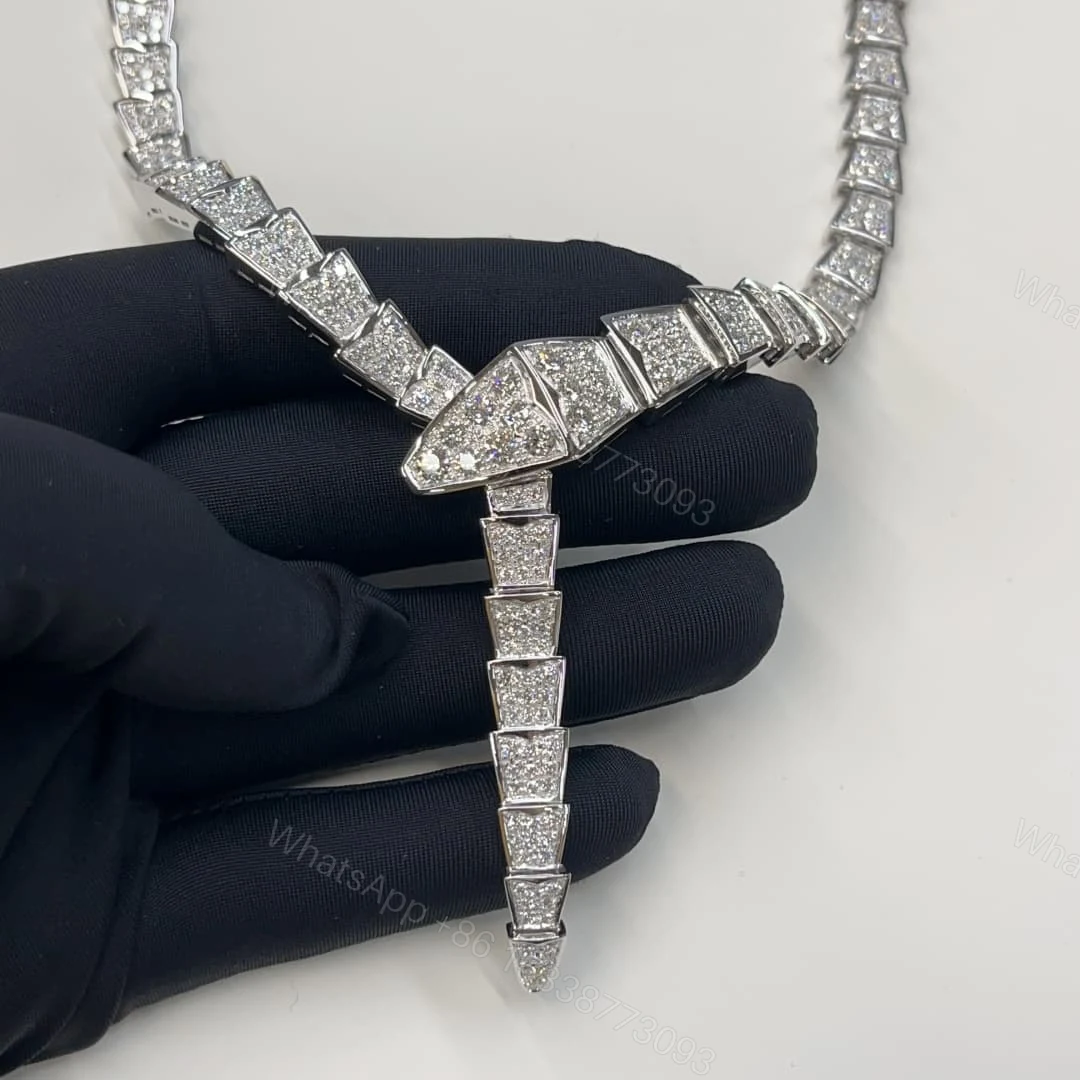 View 2 of 18K White Gold Bvlgari Serpenti Viper Necklace Pave Diamonds 348165