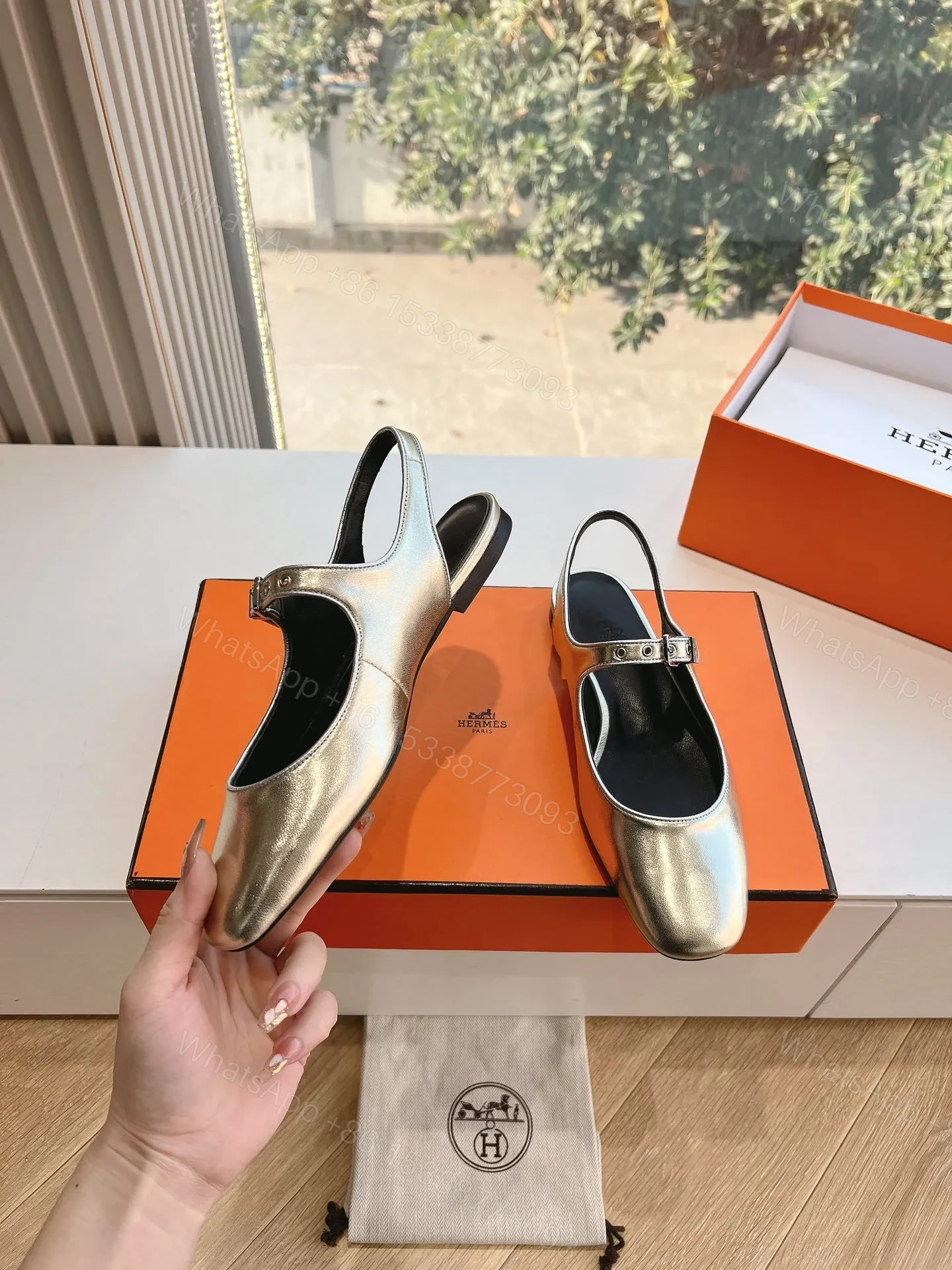 View 6 of Hermes Women Silver Leather Mary Jane Heels
