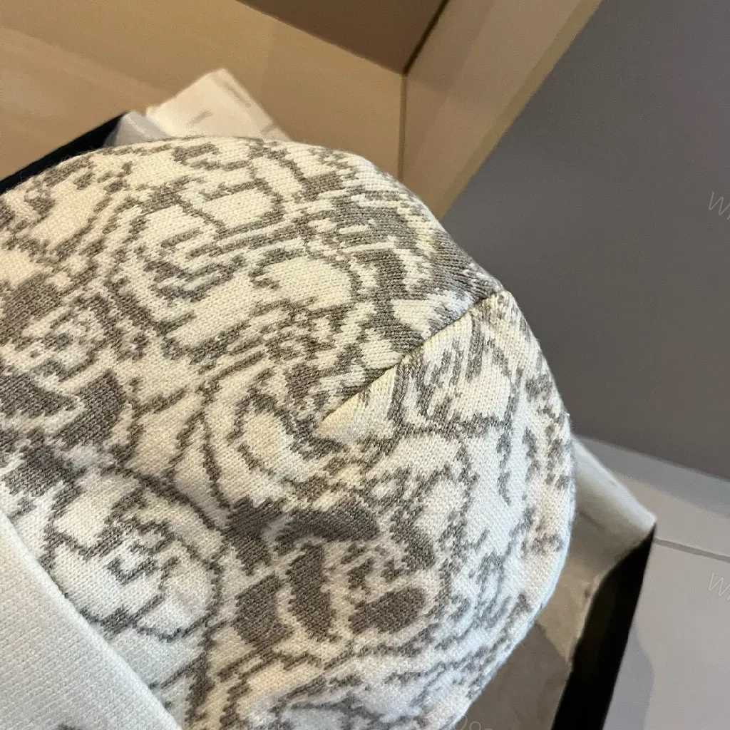 View 4 of Patterned Knit Beanie Set – Lace Motif, Signature Logo, All-Season Luxury
