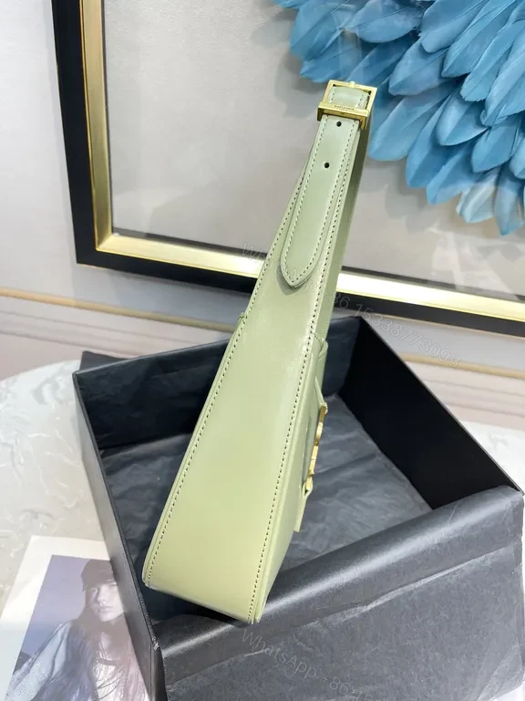 View 9 of Deep Green Leather Rectangular Bag with Gold YSL Logo