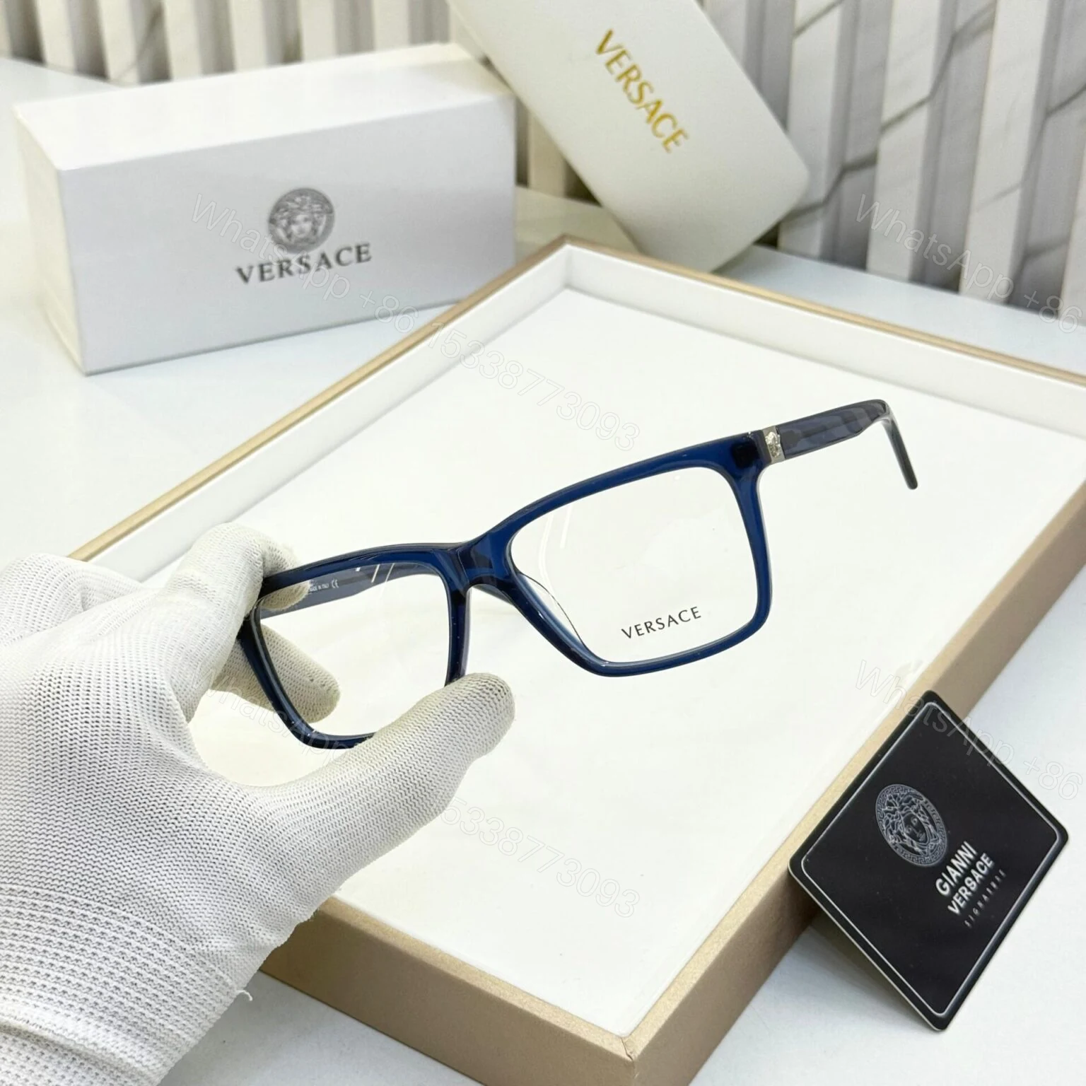 View 2 of Versace Square Black Eyeglasses – One Size – UV Protection