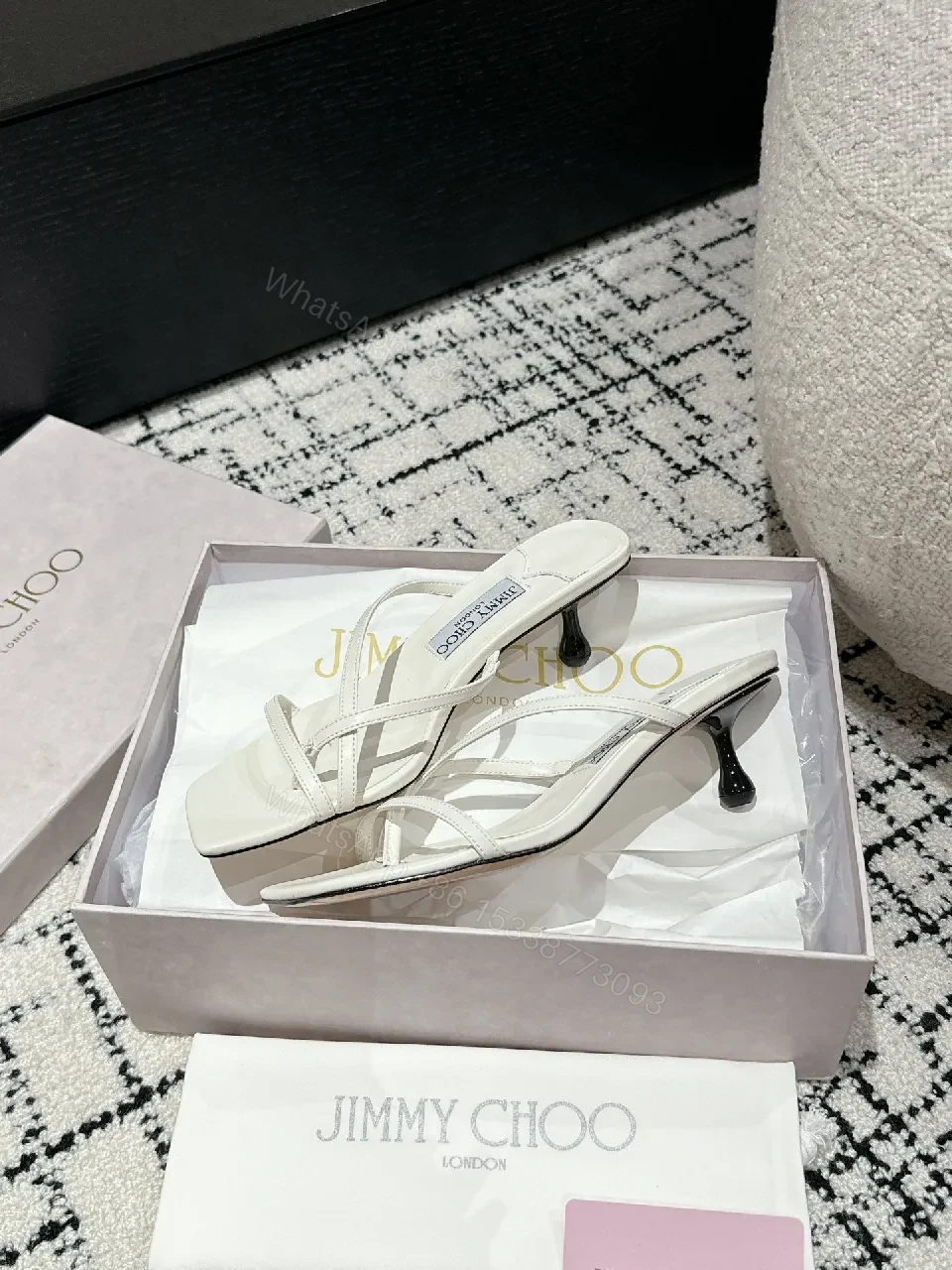 View 4 of White Leather Strappy Sandals: Square-Toe Kitten Heel