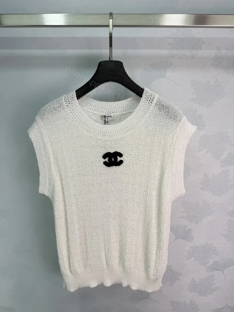 View 6 of White boucle knit relaxed-fit sweater with Chanel logo