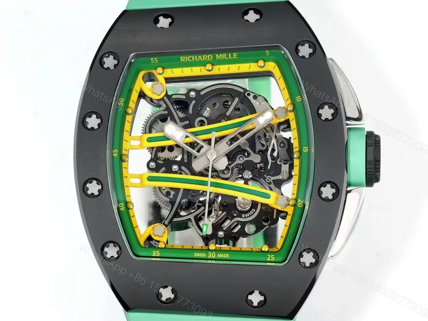 View 6 of Richard Mille RM61-01 Watch Mint Green Strap TZP-N Zirconia Ceramic NTPT Carbon Fiber Skeleton Dial RMUL2 Manual Winding Movement Sports Edition RM61-01-MGS-TZP-RMUL2