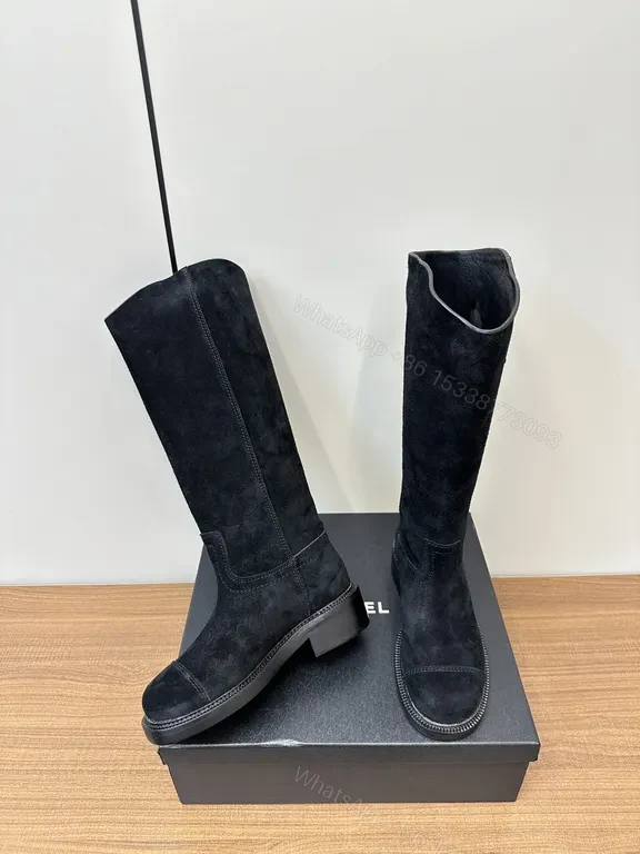 View 4 of Chic Suede Knee-High Boots: Subtle Logo Detailing