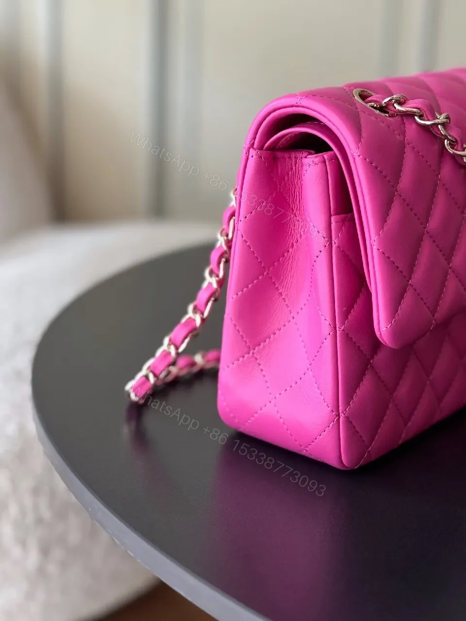 View 4 of Vibrant Pink Quilted Crossbody: Bold Hardware Bag