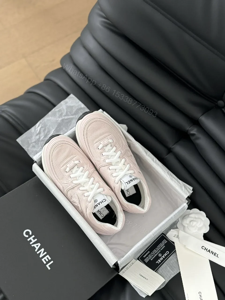 View 8 of Soft Pink Leather Sneaker - Subtle Couture Texture, Everyday Luxe, High-Top