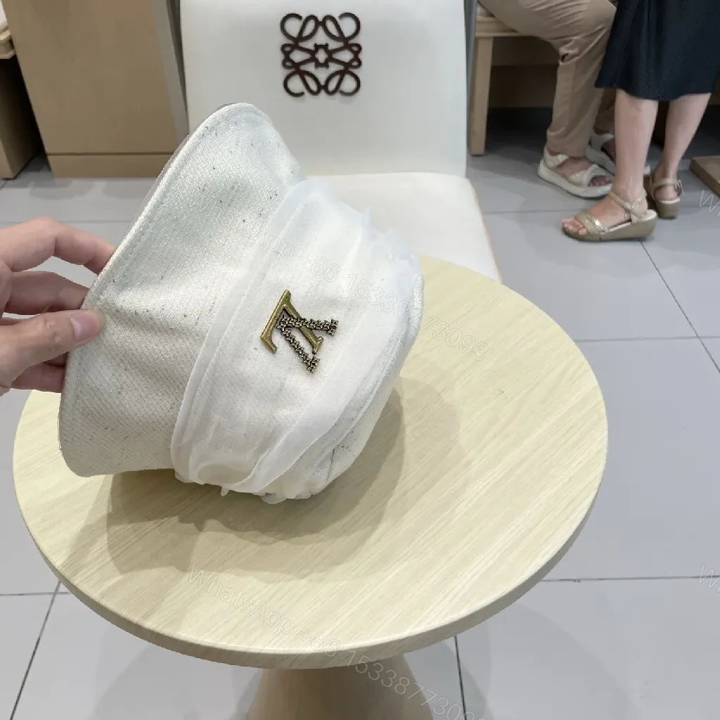 View 4 of Chic White Knit Bucket Hat with Gold Accent