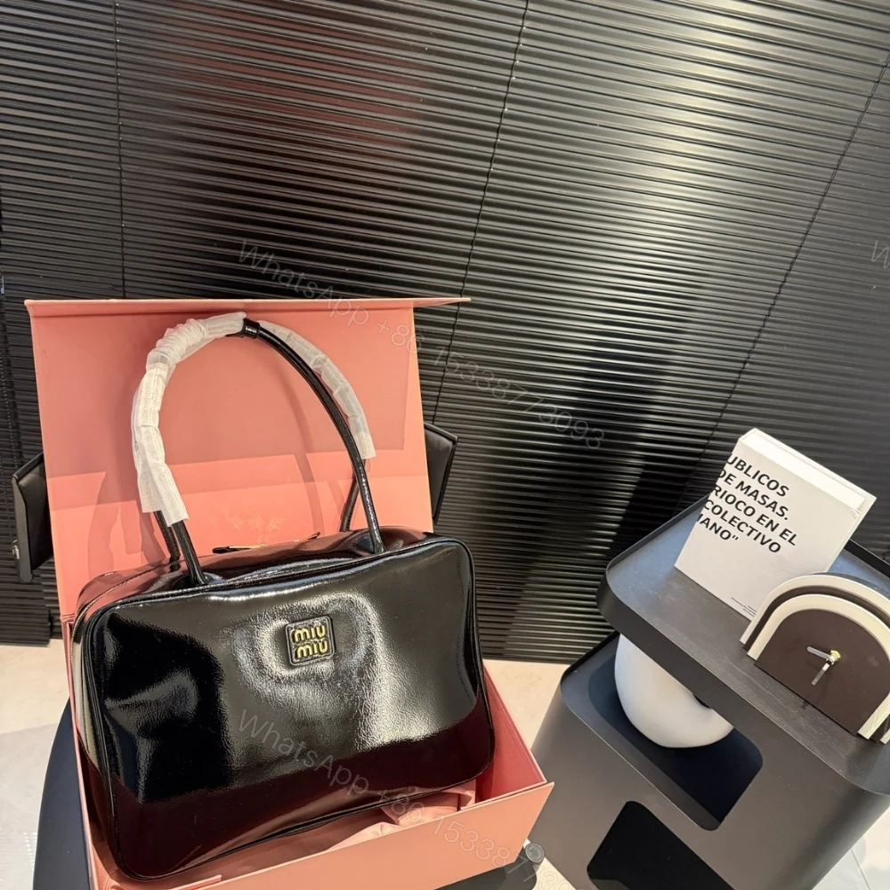 View 3 of MIUMIU BEAU NAPLAK PATENT BAG BLACK 35CM