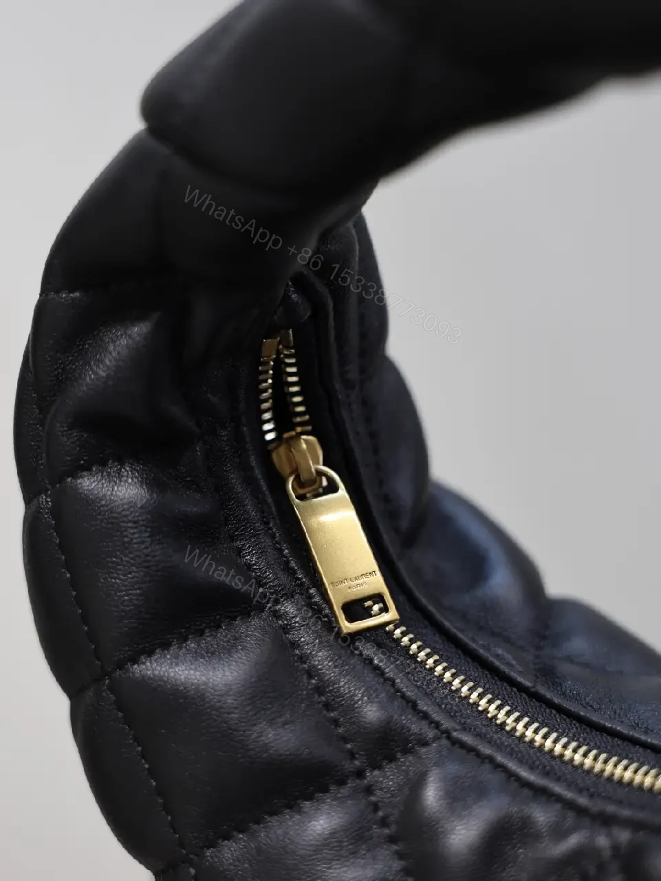 View 3 of Quilted Black Faux-Leather Bag with Gold Hardware
