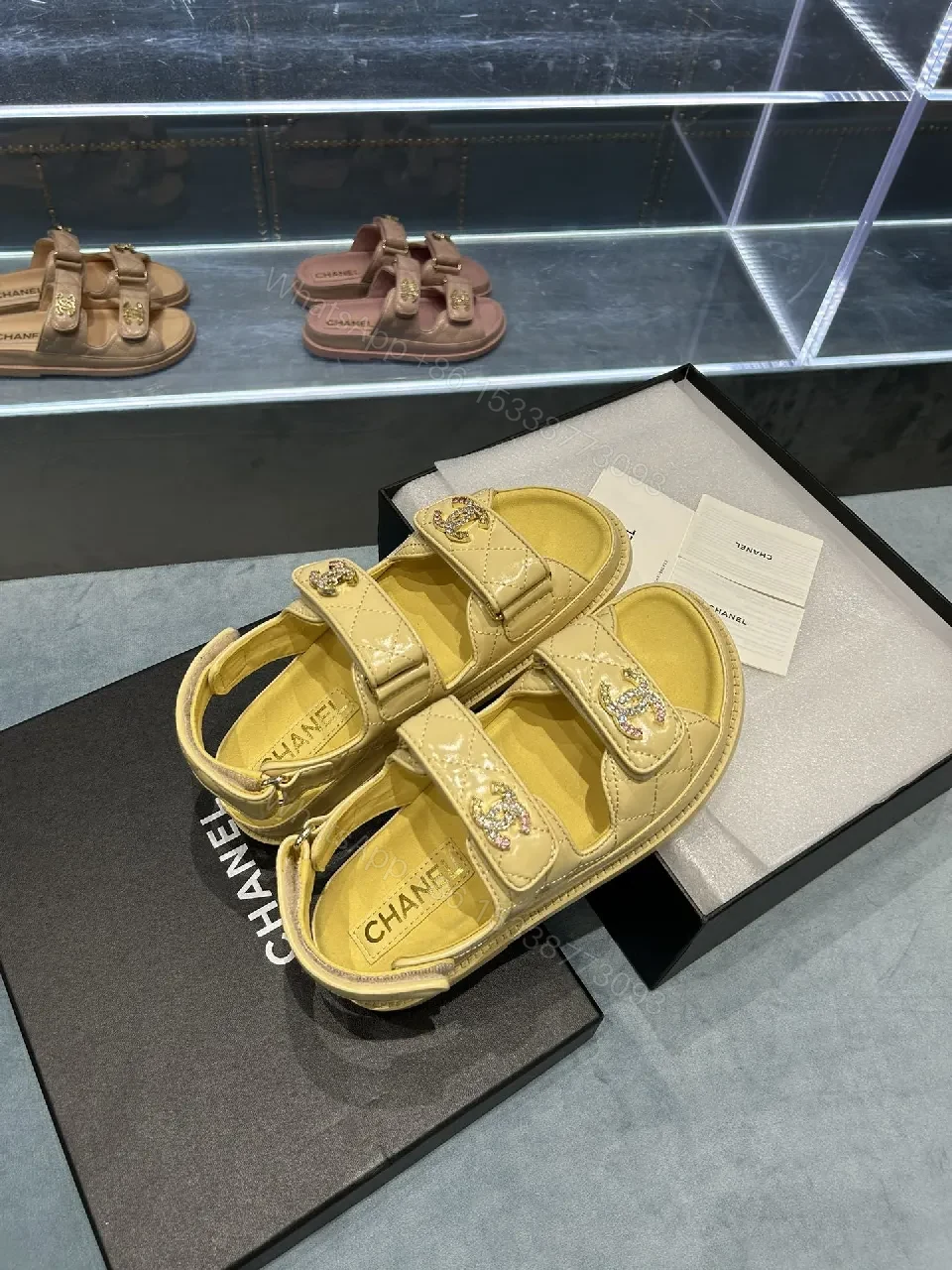 View 7 of Soft-Yellow Quilted Sandals with Logo Hardware - Luxury Comfort Sandals