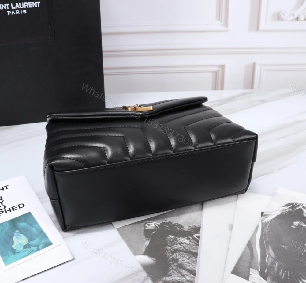 View 4 of Saint Laurent Loulou Small Chain Bag In Matelassé Y Black Gold 23Cm 494699DV7271000