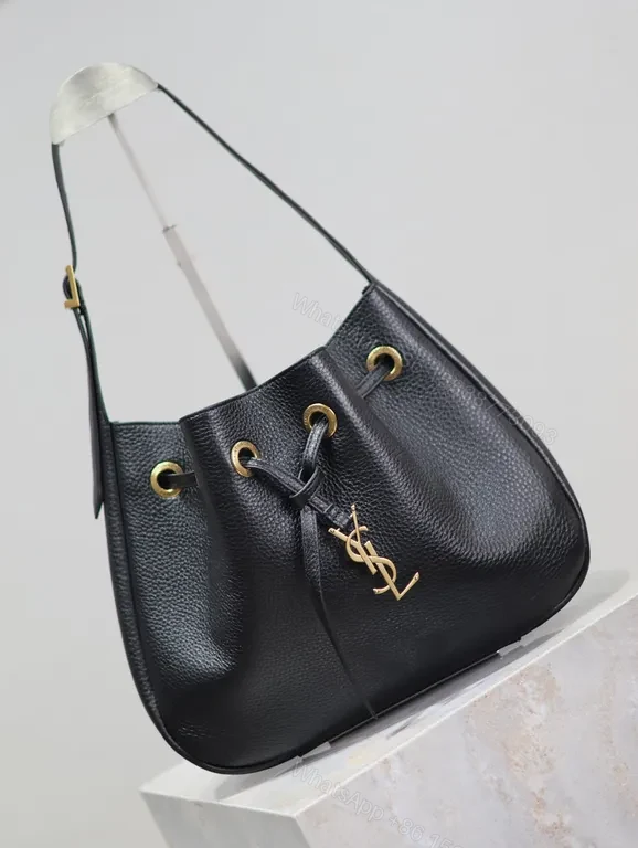 View 5 of Compact Luxe Drawstring Bag with Gold-YSL Monogram