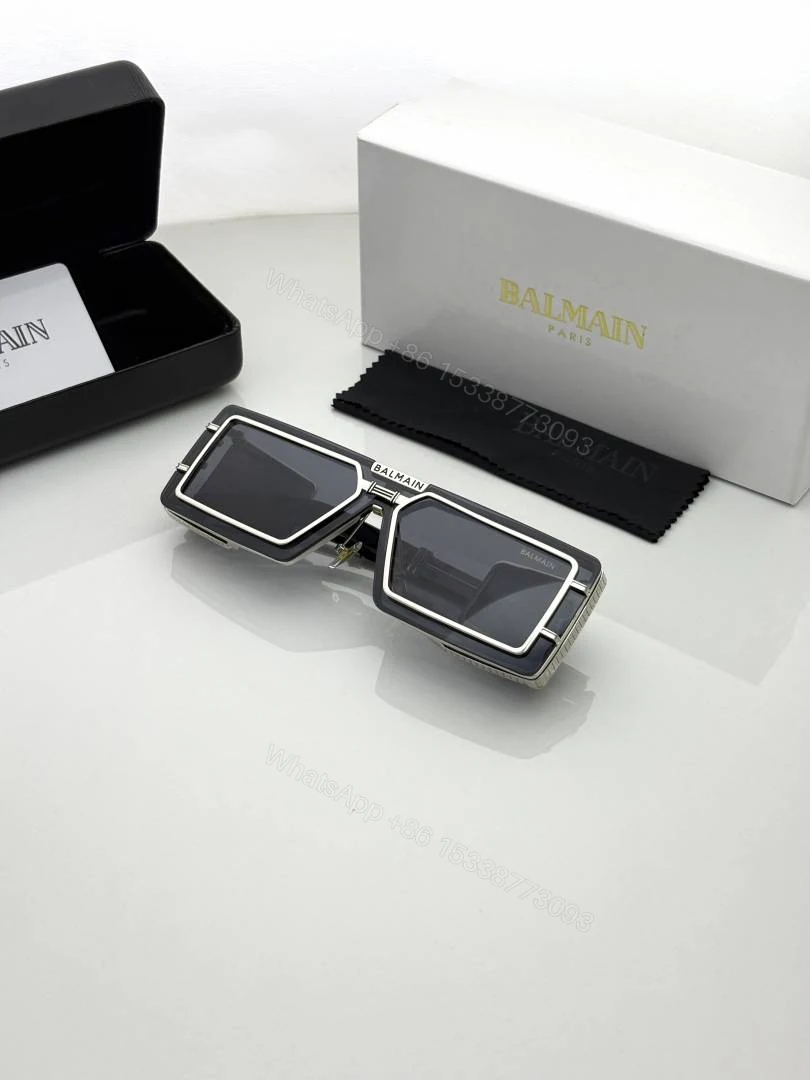 View 5 of First Copy Balmain Transparent Rectangle Sunglasses Grey Lens Unisex UV Protection