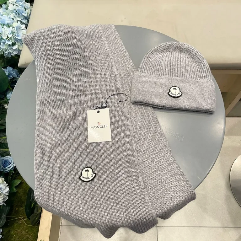 View 2 of Cozy Knit Beanie & Scarf Set â€” Moncler Luxe, Gray, Premium Knit