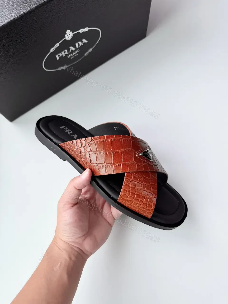 View 6 of Red Leather Crossed-Slip Prada Style Key Feature Sandals