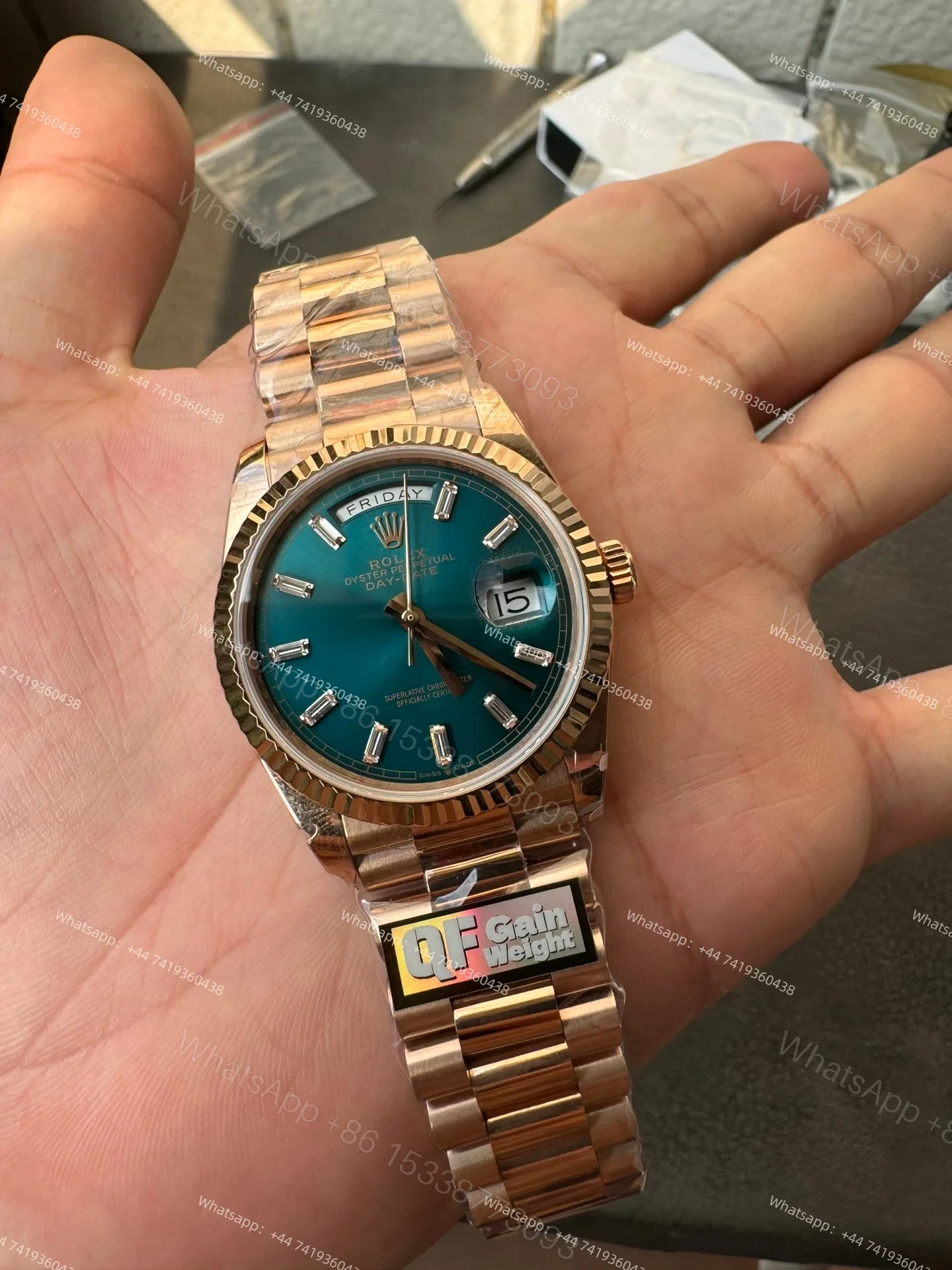 View 6 of Rolex Day-Date M128235-0085 1:1 Replica Rose Gold Turquoise Dial 36MM 3255 Movement Presidential Bracelet Super Clone Watch