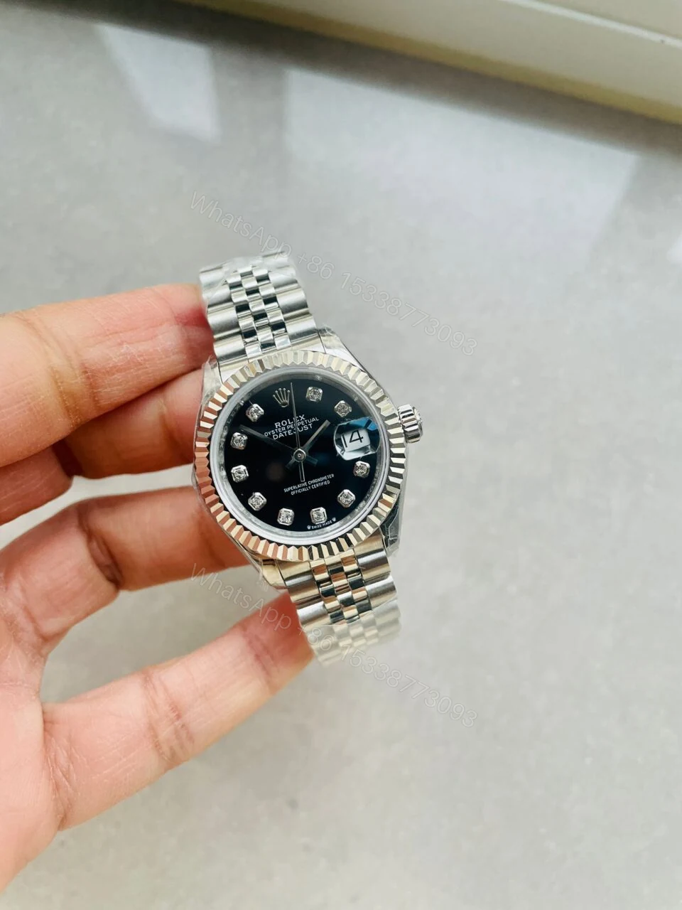 View 3 of Rolex Datejust 28mm 904L SS Black Dial Diamond markers