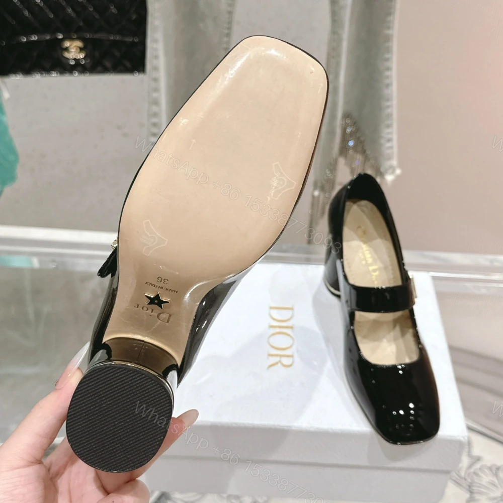 View 9 of 高仿Dior*Miss系列KVV320方頭粗跟單鞋8CM黑色漆皮免檢版