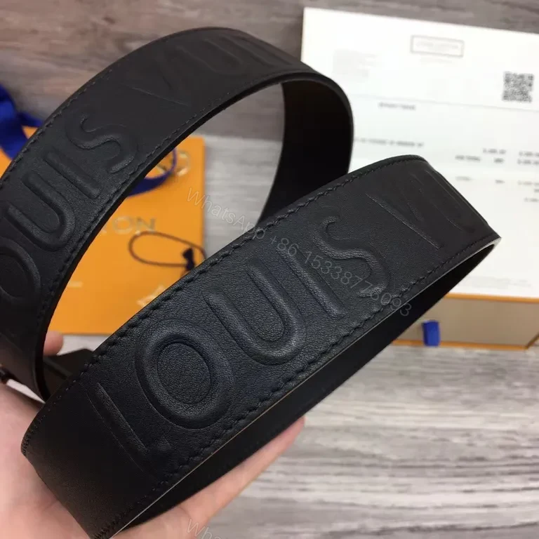 View 2 of Minimalist Black Leather Belt with LV-Inspired Buckle