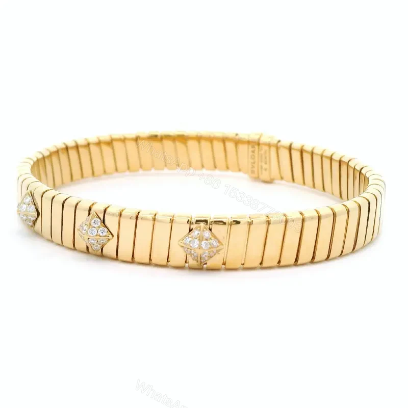 View 2 of 18K Yellow Gold Bvlgari Tubogas Diamond Bracelet for Women
