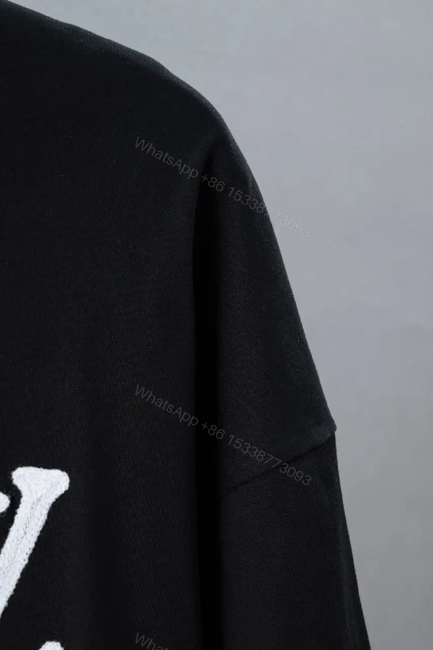 View 6 of Black Cotton Oversized Tee with White LV Logo Applique T-shirt