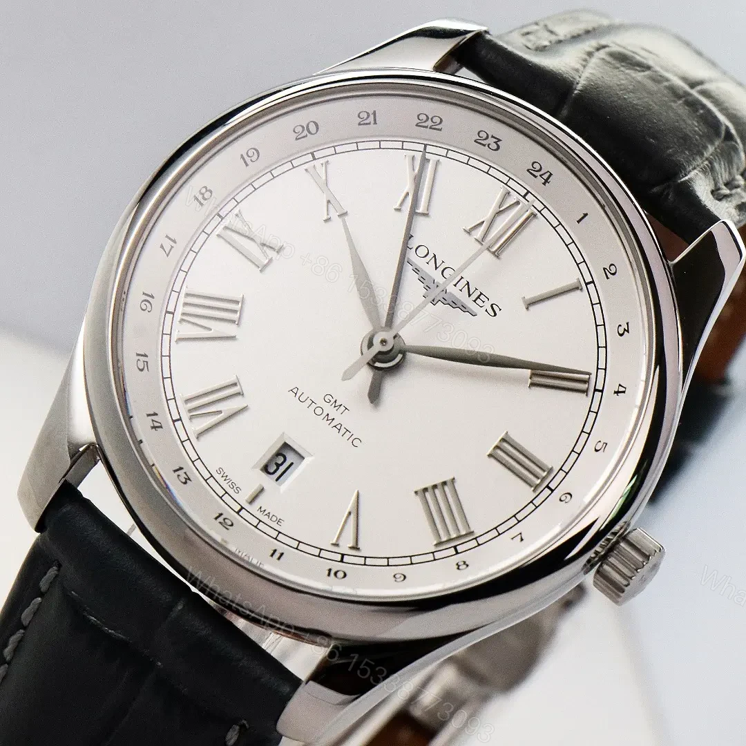 View 5 of Longines Master Collection GMT Watch Silver Dial Black Leather Strap 40mm Case
