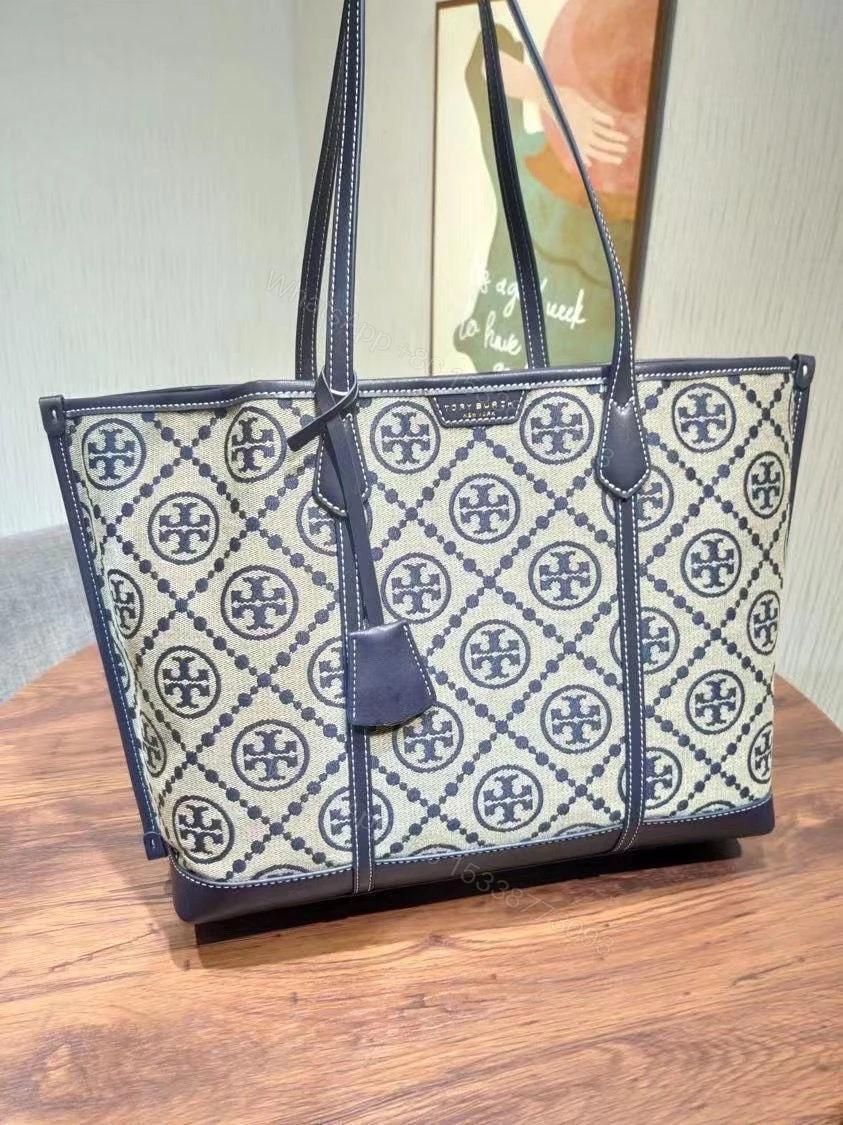 View 8 of Tory Burch Perry T Monogram Triple Compartment Tote First Copy | AAA+ Replica