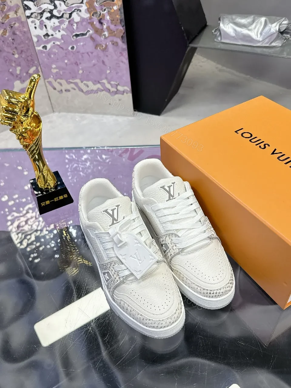 View 6 of White Leather-Luxe Snakeskin Runner: Modern Minimal Luxury Sneaker