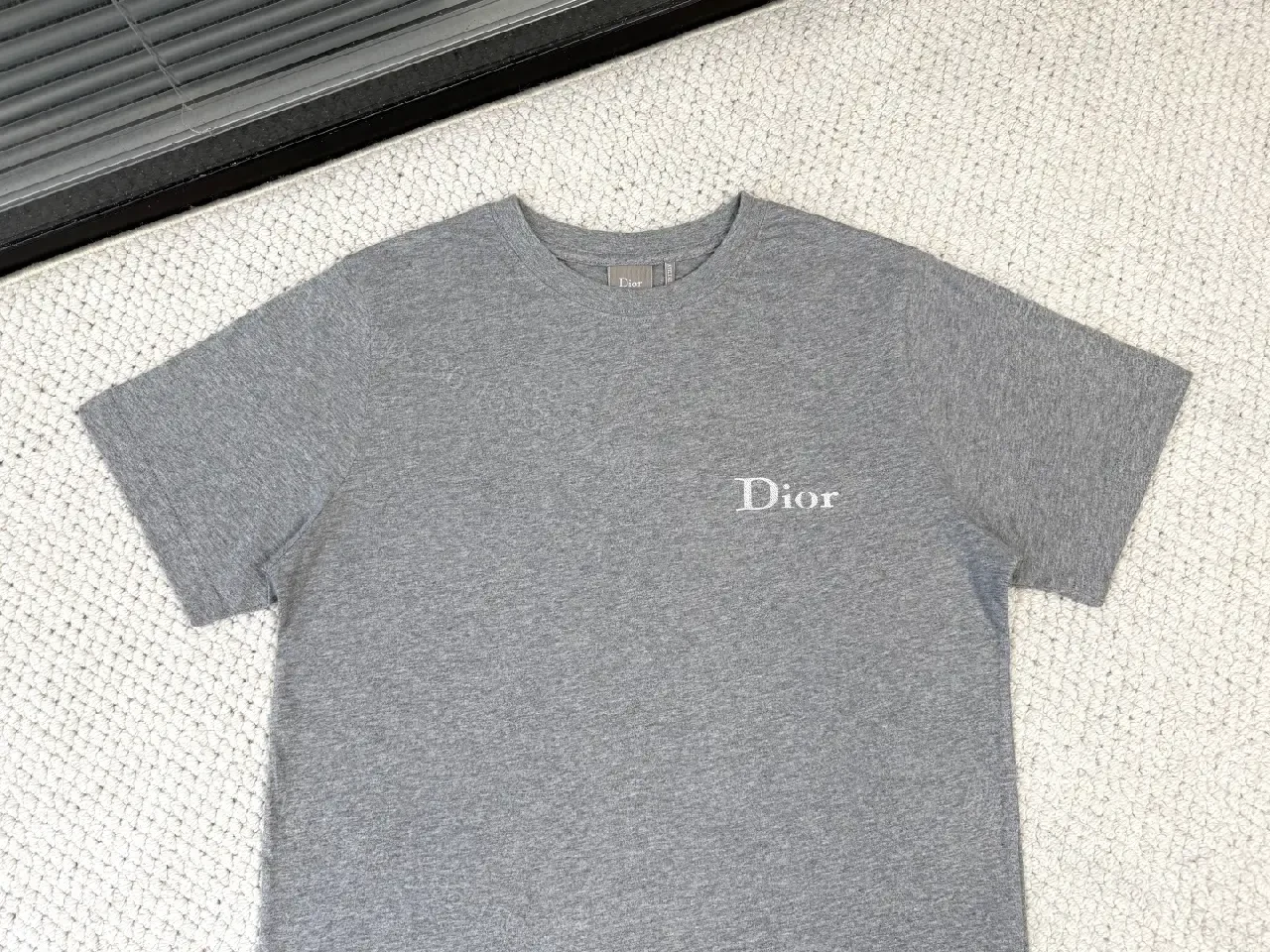 View 9 of Soft Gray Cotton Tee – Subtle Logo, Everyday Luxe, Crew Neck