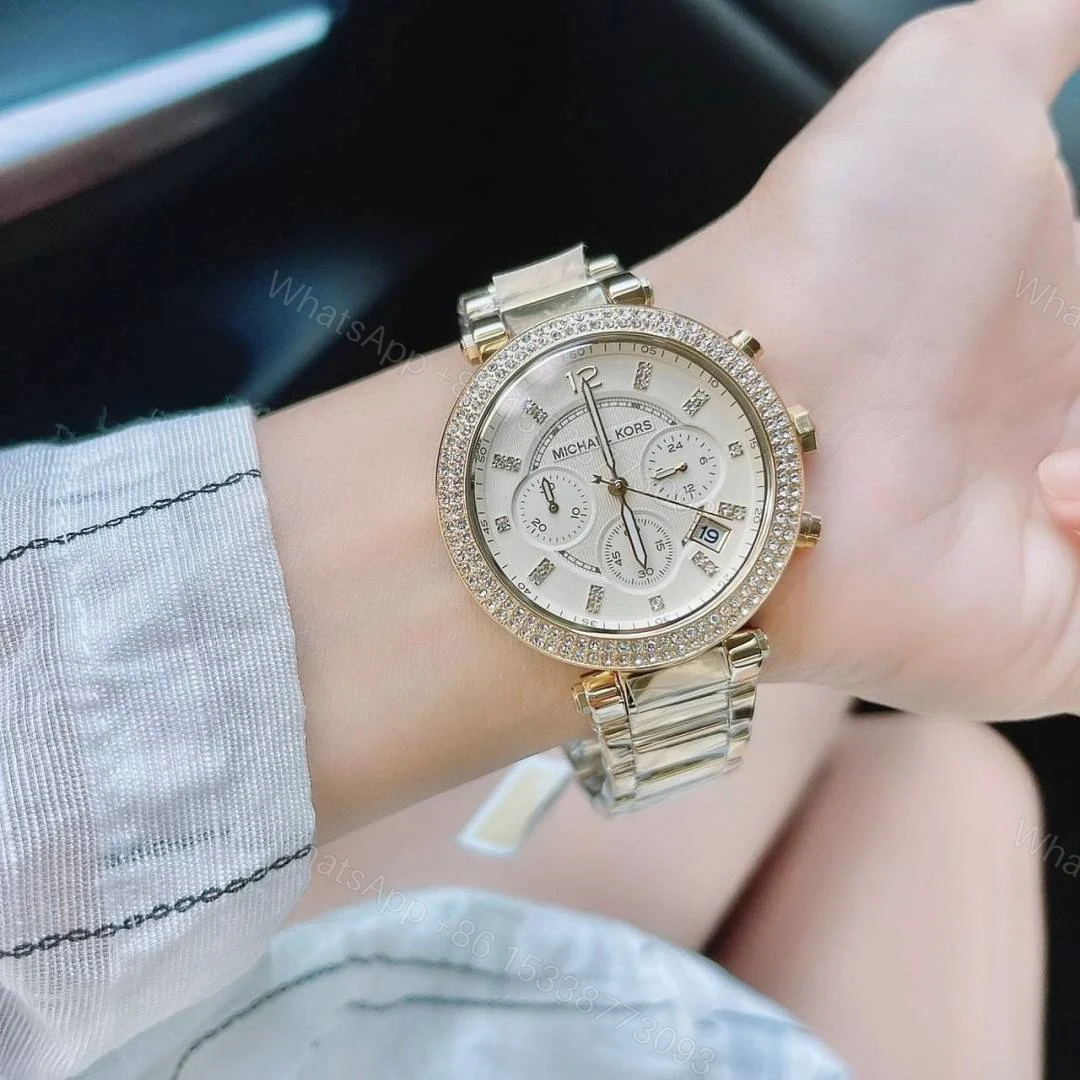 View 3 of First Copy Michael Kors Parker Gold Crystal Bezel Women’s Analog Watch