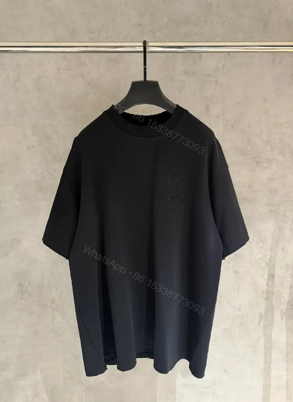 View 8 of Oversized Cotton Tee with Subtle Embroidery, Minimalist Luxe + Black