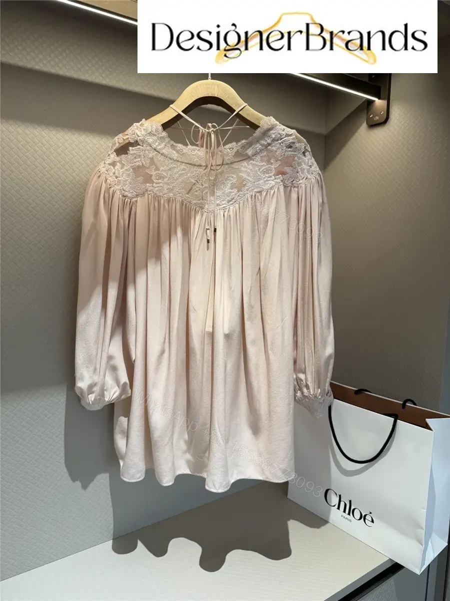 View 7 of Chloe Lace-Trimmed Silk Crepe de Chine Top