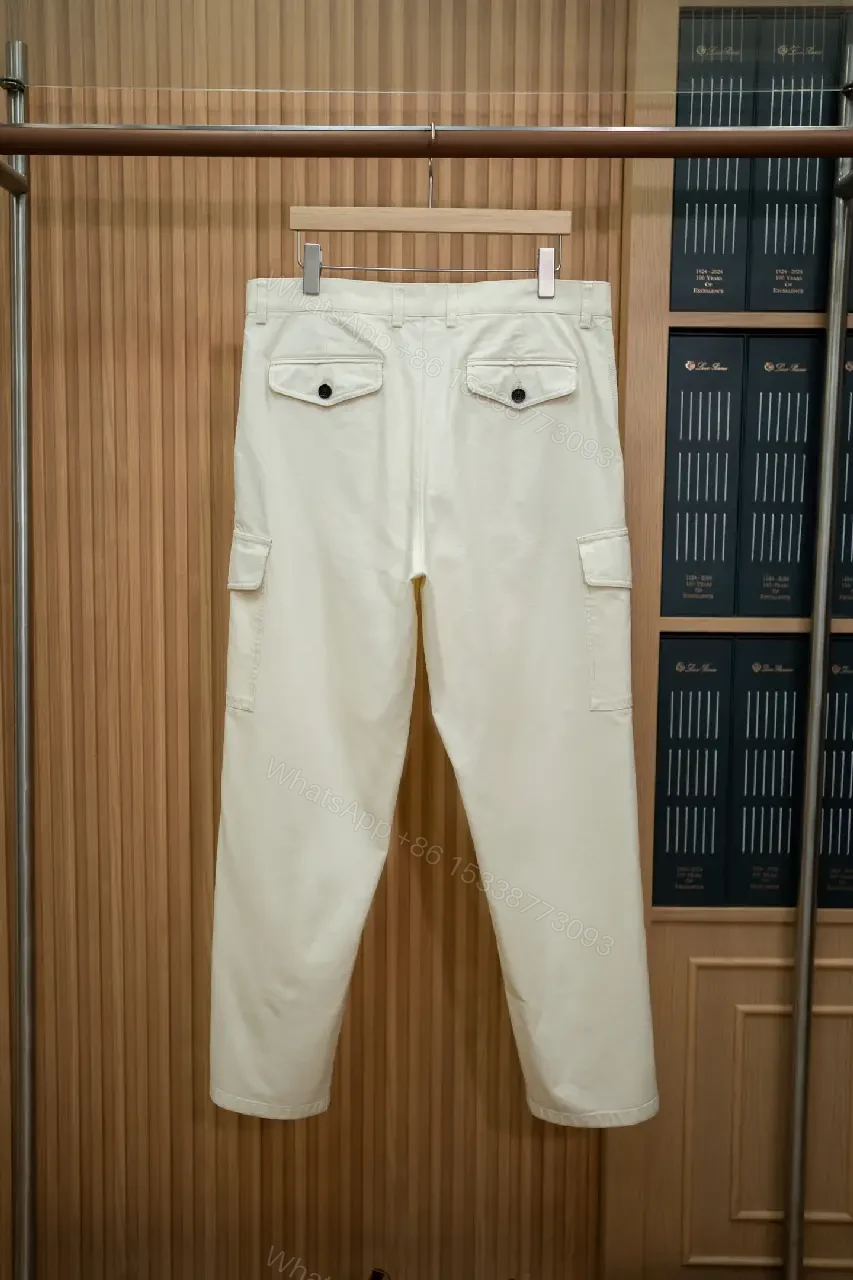 View 2 of Off-White Cream Cargo Pants with Smooth Twill, Relaxed Fit
