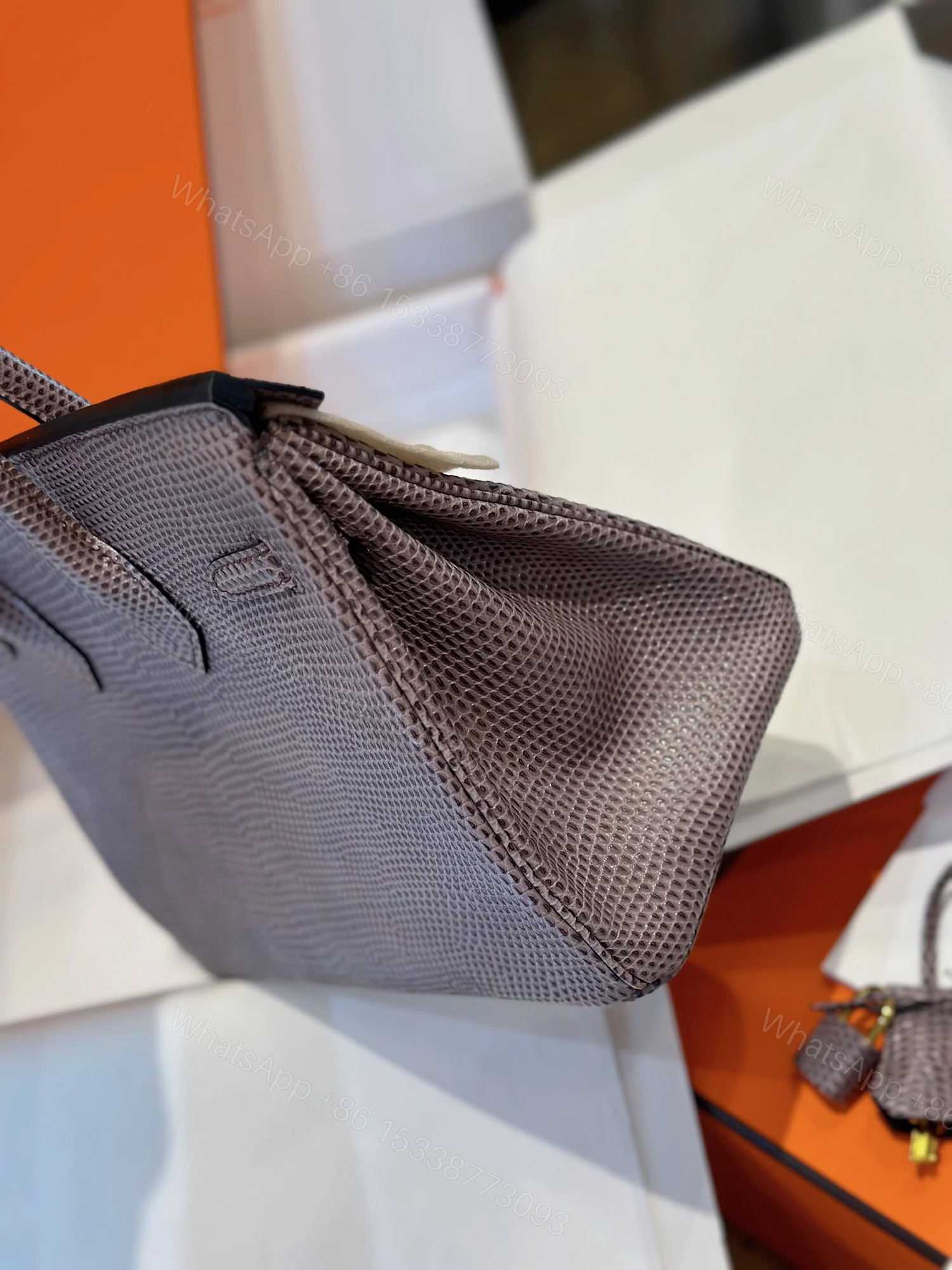 View 3 of Hermes Birkin 25 Tris Fonce Genuine Lizard Leather Palladium Hardware