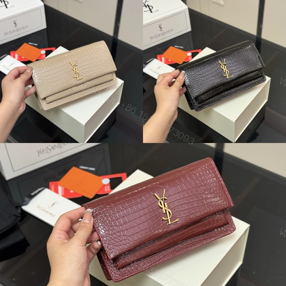 View 9 of Saint Laurent Sunset Embossed Clutch Black 22Cm