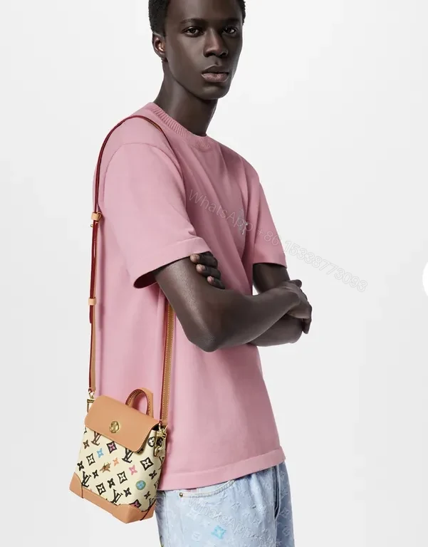 View 5 of Multicolor LV-Style Mini Bag: Hand-Stitched Leather Details