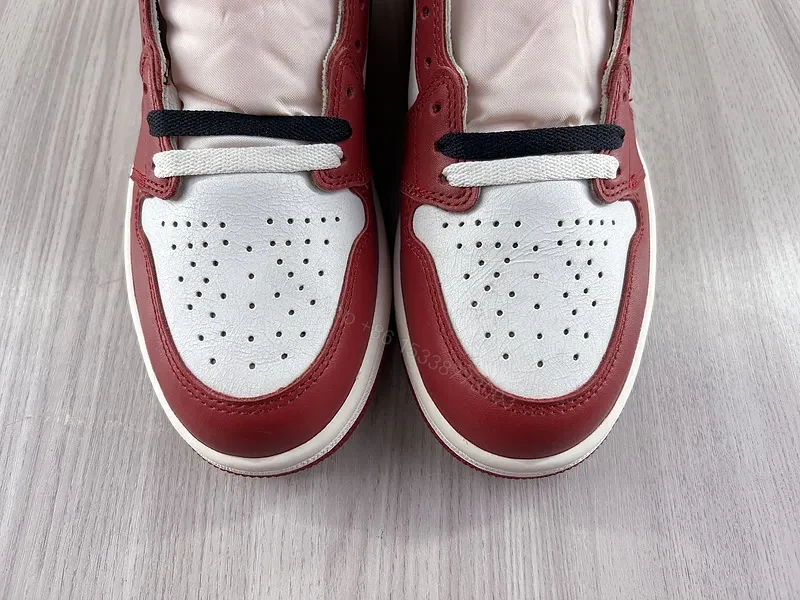 View 6 of Burgundy-White-Black Leather High-Top Sneakers with Swoosh