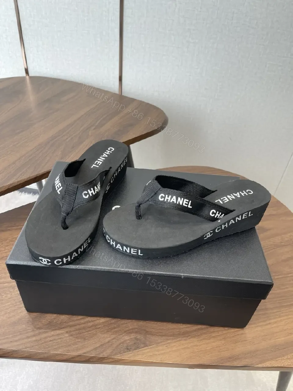 View 6 of Black Faux-Leather Flip-Flops: Luxe Minimalist Comfort