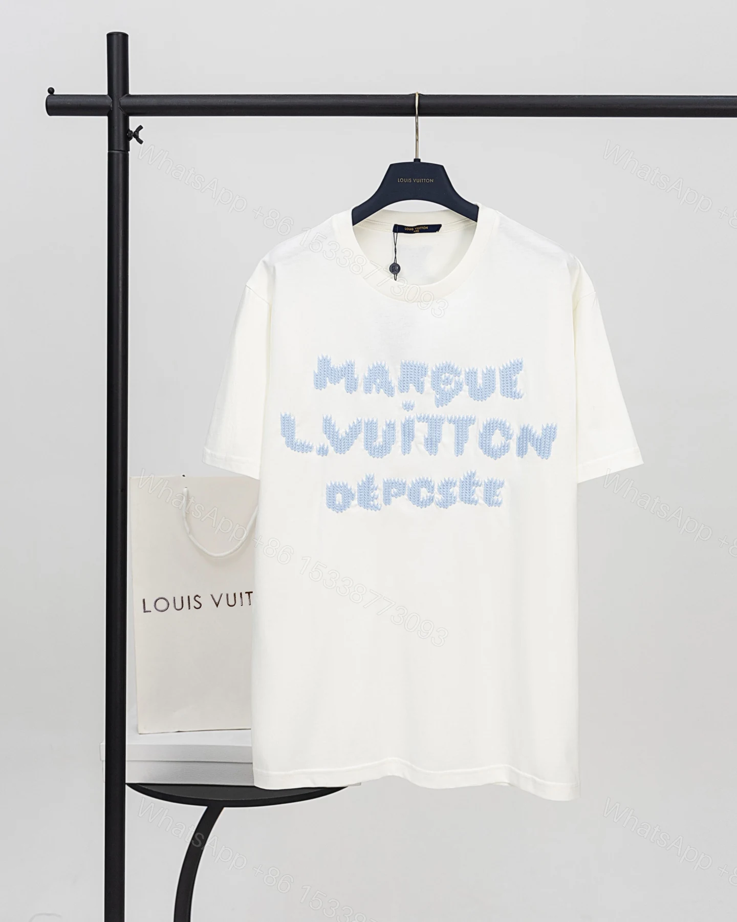 LV A貨男款Marque Logo短袖T恤 清新藍字款 — view 1