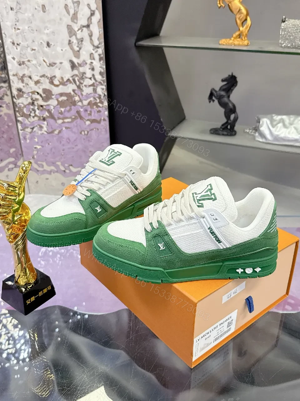 Green Suede & White Mesh High-Top Sneaker: Elevated Comfort Luxury — view 1