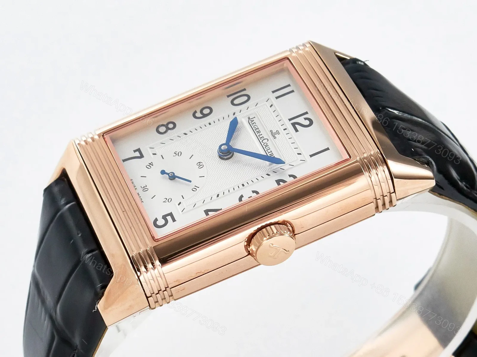 View 7 of Reverso Classic Duoface Small Seconds RG MGF Best Edition White Textured Dial on Black Leather Strap A854A