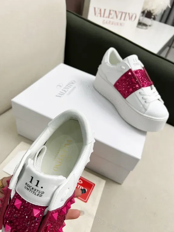 View 2 of Bold White Leather Sneaker Pink Strap Luxe Comfort Sneakers