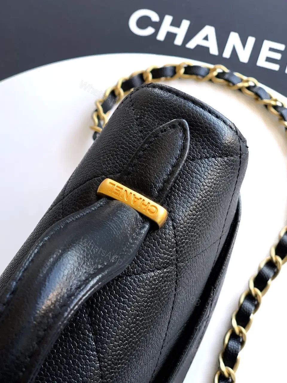 View 5 of Quilted Black Leather Bag with Gold Closure, Crossbody Glam