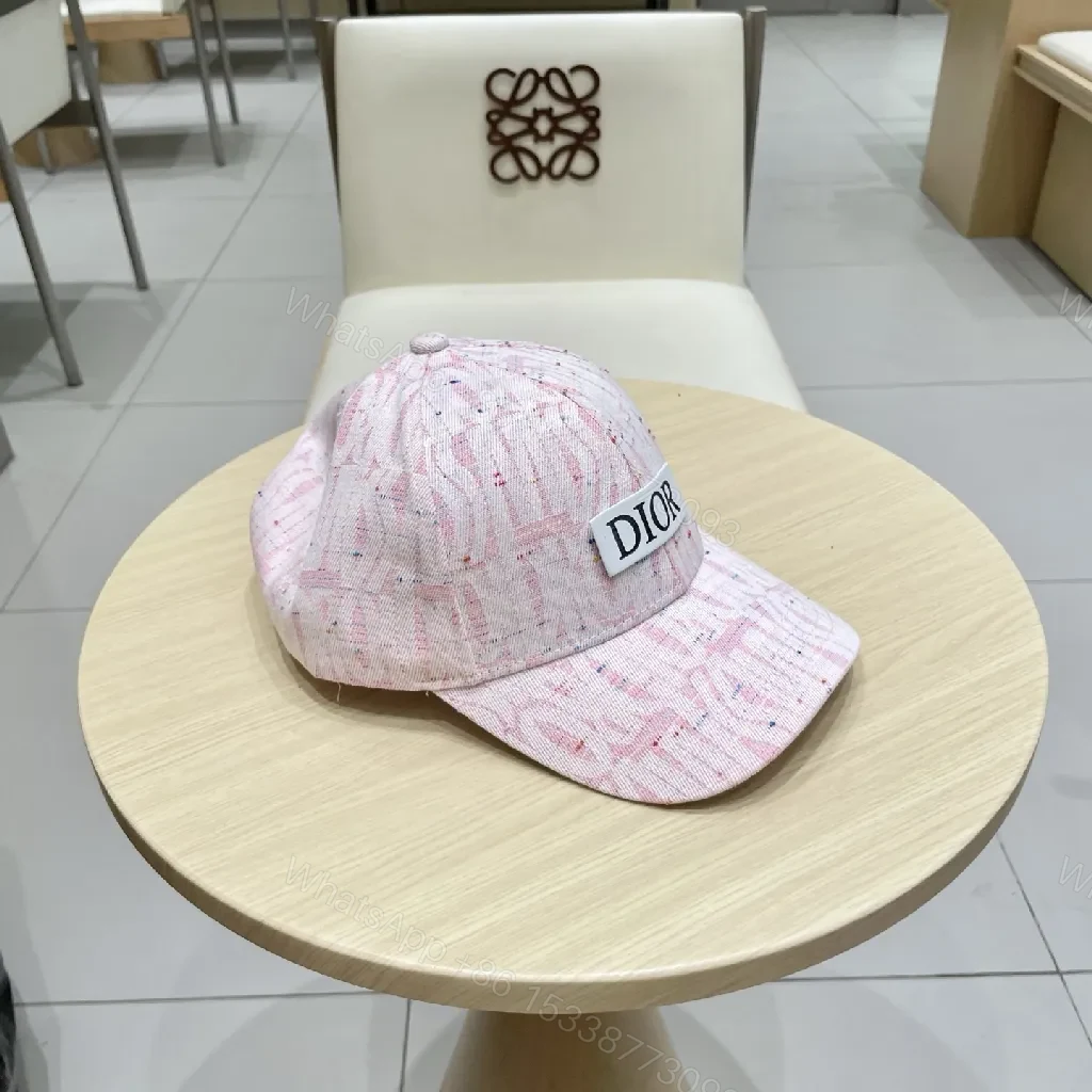 Linen-Blend Cap: Pink Textured Knit, Dior-Inspired Patch, Soft Crown — view 1