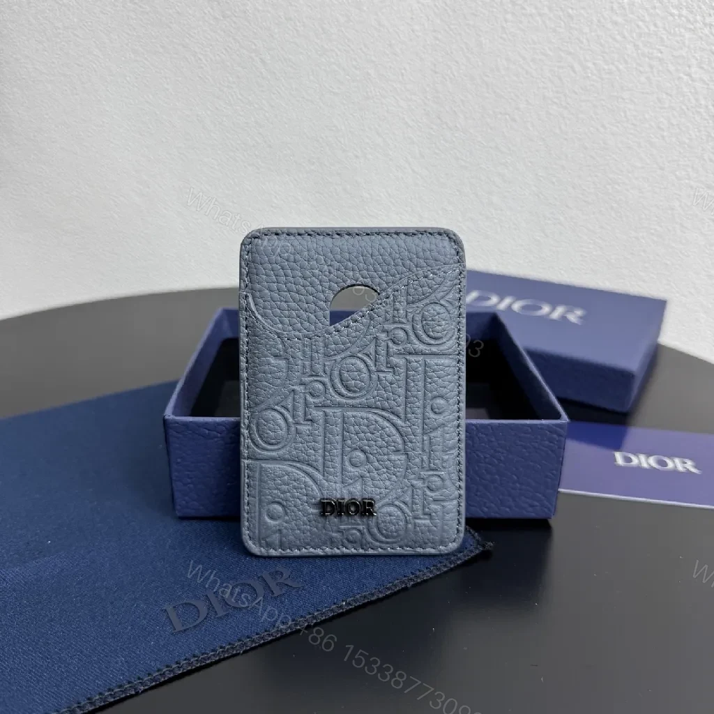 View 2 of Textured Monogram Card Case - Slim Luxury Leather Wallet