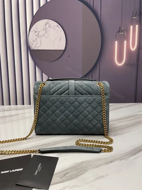 View 6 of Chevron-Quilted Suede Shoulder Bag with Gold YSL Hardware