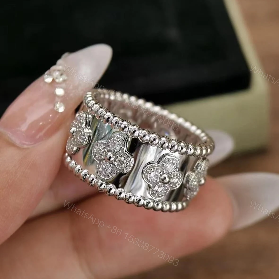 View 4 of VCA Perlee Clovers Diamond Ring 18K White Gold Medium Model VCARO9ND00
