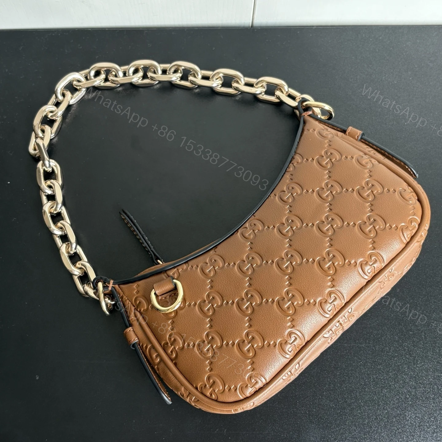 View 6 of Gucci Gg Emblem Mini Shoulder Bag In Brown Gg Embossed 19Cm