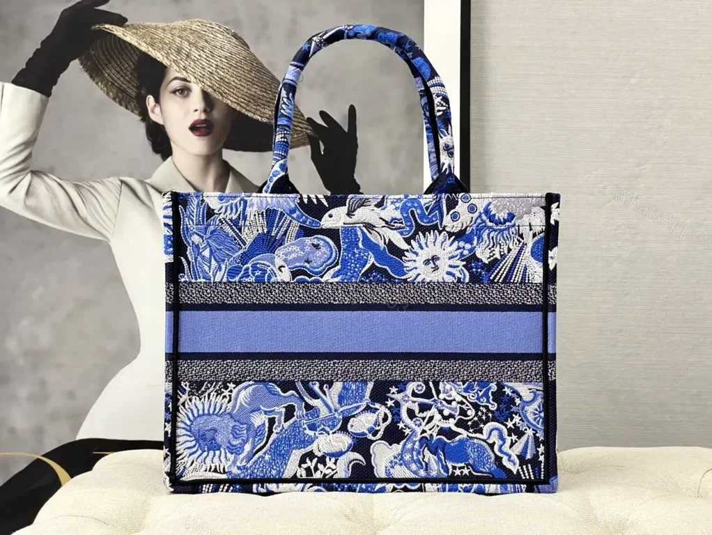 View 4 of Bold Blue Dior Tapestry Tote â€“ Luxe, Practical Carryall